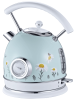 PS823NT Rapid Boiling Electric Kettle, Light Blue Floral Electric Kettle, Retro STRIX Temperature Controller + Water Level Gauge, 2200W,1.8L SUS304