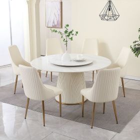 59"Modern Sintered stone dining table with 31.5" round turntable with wood and metal exquisite pedestal with 6 pcs Chairs .