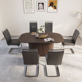 63 "medieval modern brown style MDF dining table and PU armless dining chair set 6. Assemble Desktop and Silver plated metal leg dining chair set