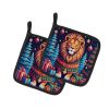 Lion Christmas Pair of Pot Holders Kitchen Heat Resistant Pot Holders Sets Oven Hot Pads for Cooking Baking BBQ, 7 1/2 x 7 1/2