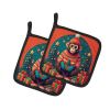 Monkey Christmas Pair of Pot Holders Kitchen Heat Resistant Pot Holders Sets Oven Hot Pads for Cooking Baking BBQ, 7 1/2 x 7 1/2