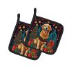 Golden Retriever Christmas Pair of Pot Holders Kitchen Heat Resistant Pot Holders Sets Oven Hot Pads for Cooking Baking BBQ, 7 1/2 x 7 1/2