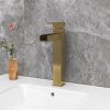 Brushed Gold Single Handle Waterfall Bathroom Vessel Sink Faucet Solid Brass Modern