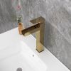 Brushed Gold Single Handle Waterfall Bathroom Vessel Sink Faucet Solid Brass Modern