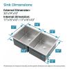 33"x19" Embedded Double Bowl Kitchen Sink, Undermount Handmade Sink in Brushed (Sink only)