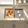28*19 inch Quartz Stone Workstation Kitchen Sink Under-mount Single Bowl Granite Composite Sink with Roll-up Drying Rack, Cutting Board
